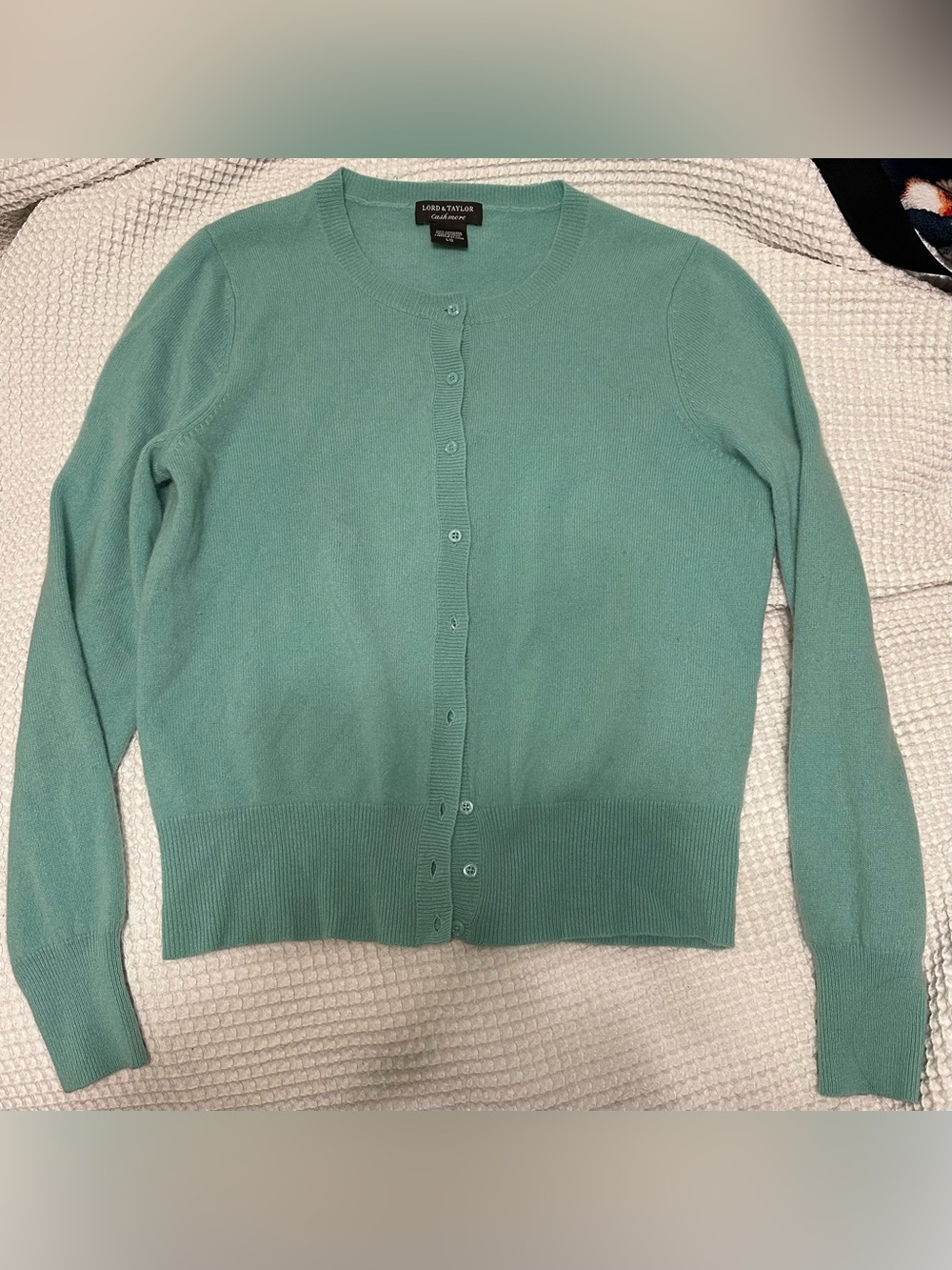 Lord & Taylor Seafoam Green Cashmere Cardigan